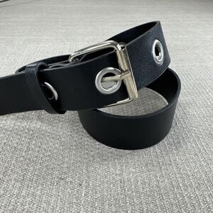 Black Grunge Biker Goth Faux Leather Grommet Belt Silver Buckle Y2K 36” x 1.5”